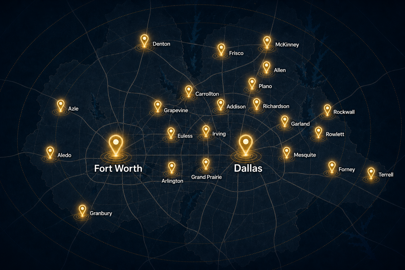 Dallas Fort Worth service area map for Castellanos Tile and Remodeling Services